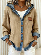 Remi | Women's Vintage Button-Front Cardigan with Denim Trim – Casual Knit – Khaki