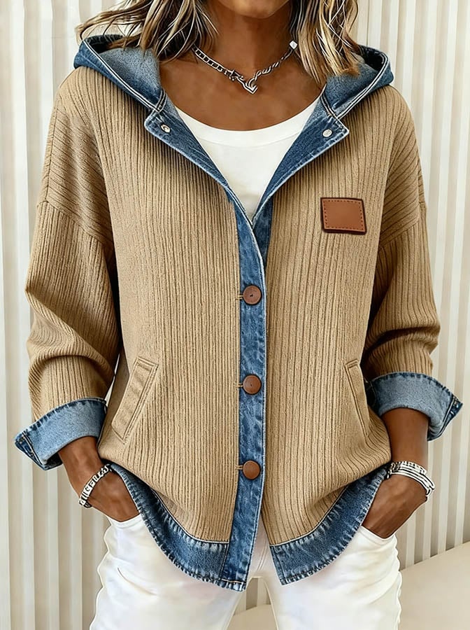 Remi | Women's Vintage Button-Front Cardigan with Denim Trim – Casual Knit