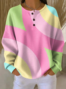 Rita | Women's Oversized Waffle Knit Henley Sweater – Color Block Pullover – Pink