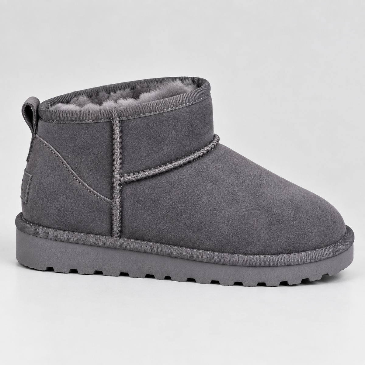 Rosa | Women's Faux Suede Ankle Boots – Faux Fur Lined Winter Booties with Grip Sole – Gray