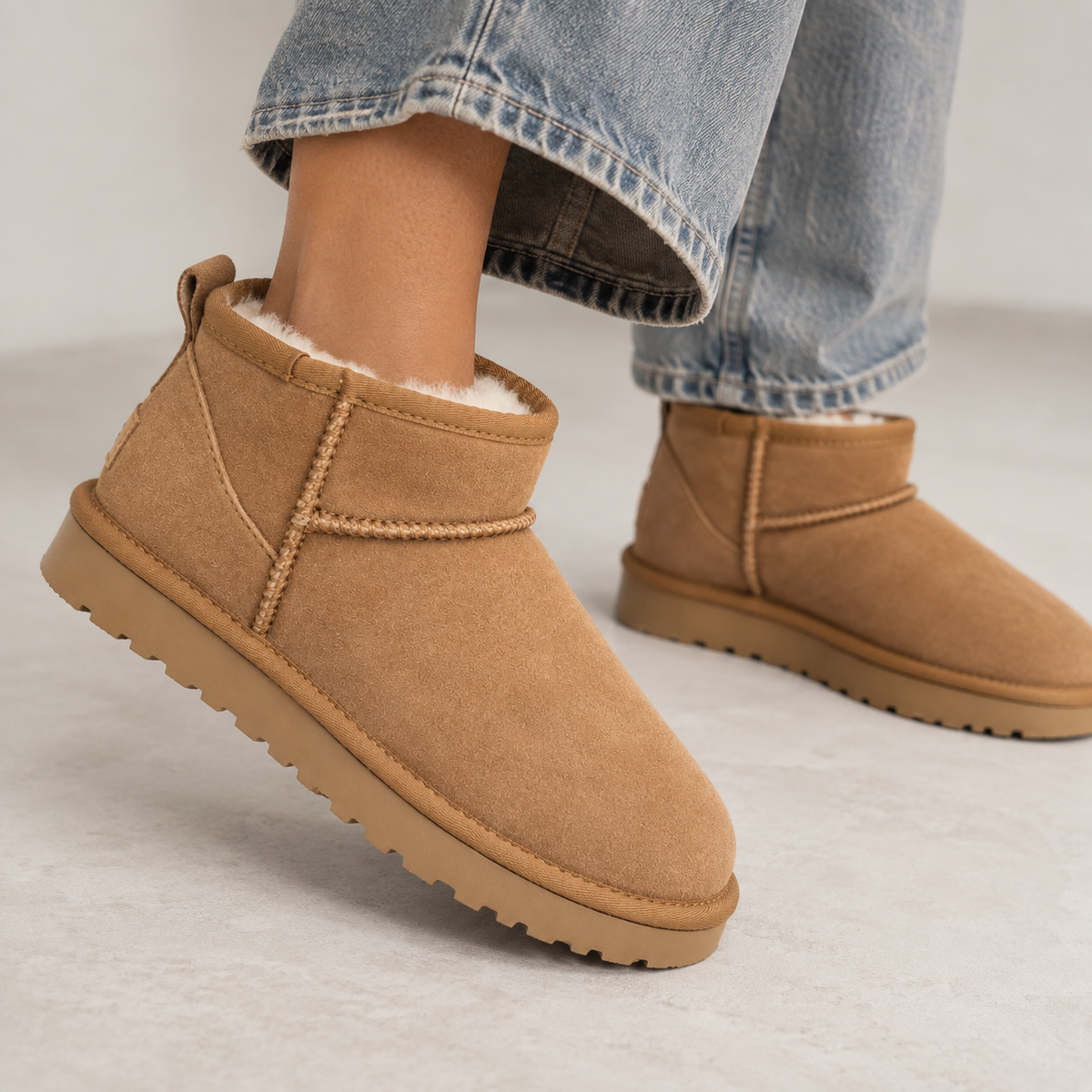 Rosa | Women's Faux Suede Ankle Boots – Faux Fur Lined Winter Booties with Grip Sole
