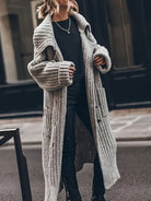 Rosalie | Women's Chunky Ribbed Long Cardigan – Oversized Sleeves, Patch Pockets, Longline – Gray