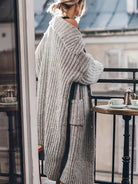 Rosalie | Women's Chunky Ribbed Long Cardigan – Oversized Sleeves, Patch Pockets, Longline