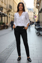 Rosemary – Women's Tonal Print Blouse – Henley Collar with Chest Pocket
