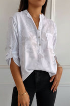 Rosemary – Women's Tonal Print Blouse – Henley Collar with Chest Pocket
