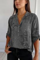 Rosemary – Women's Tonal Print Blouse – Henley Collar with Chest Pocket