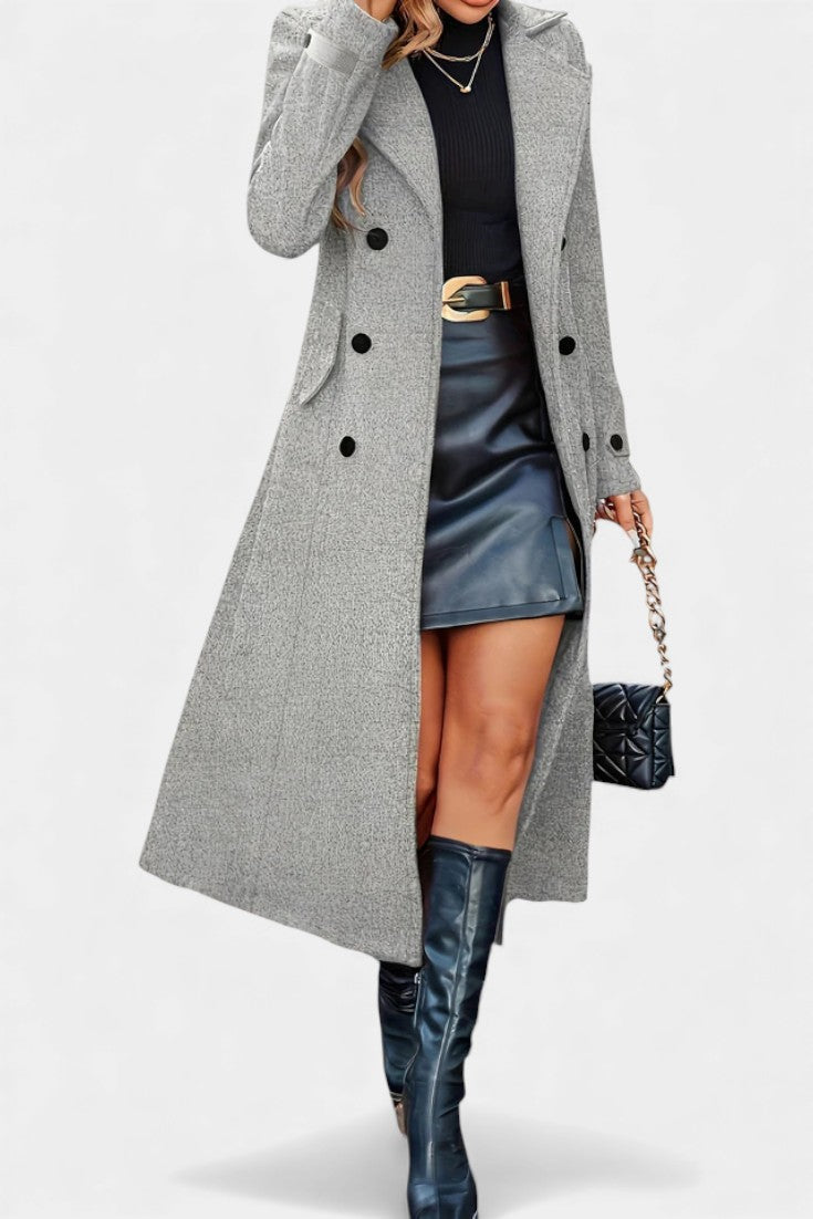 Sabine | Women's Long Double-Breasted Coat – Notch Lapel, Wool-Feel Overcoat