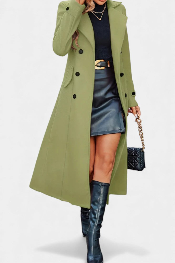 Sabine | Women's Long Double-Breasted Coat – Notch Lapel, Wool-Feel Overcoat