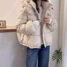Sasha | Women's Cropped Quilted Puffer Jacket – Hood, Stand Collar, Zip Front – Cream