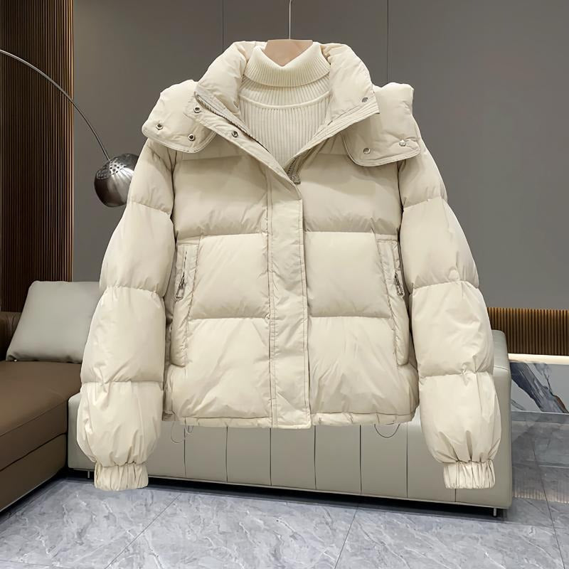 Sasha | Women's Cropped Quilted Puffer Jacket – Hood, Stand Collar, Zip Front