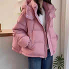 Sasha | Women's Cropped Quilted Puffer Jacket – Hood, Stand Collar, Zip Front – Pink