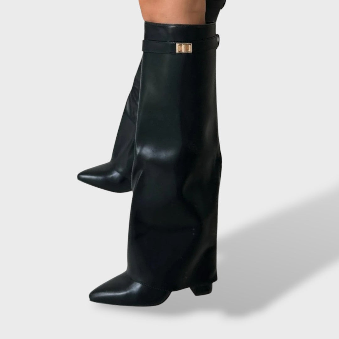 Savannah – Women's Suede-Look Knee High Boots – Classic Tall Boots with Cushioned Insole – Black Leather