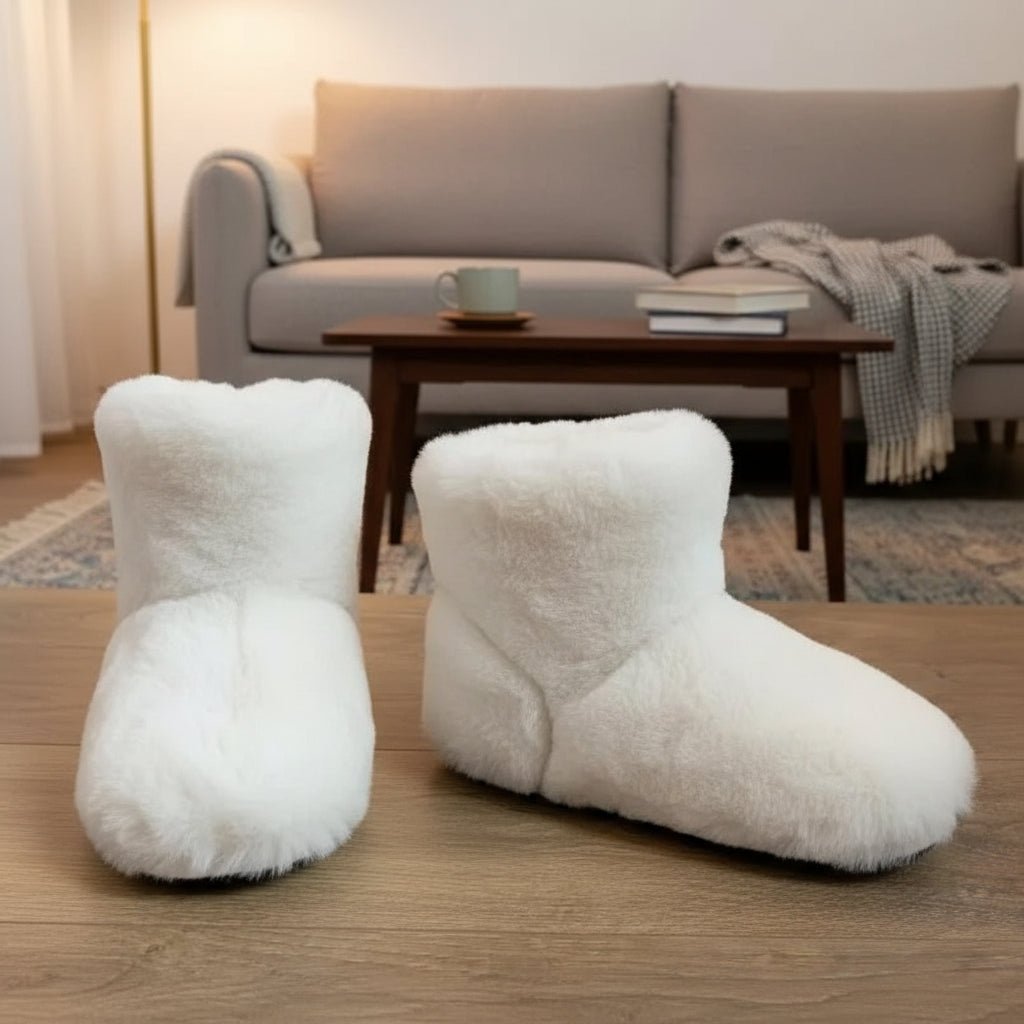 Selena | Women's Plush Bootie Slippers – Faux Fur Upper, Soft Non-Slip Sole – White