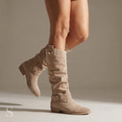 Serena | Women's Knee High Faux Suede Boots – Mid Heel, Cushioned Insole – Beige