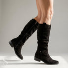 Serena | Women's Knee High Faux Suede Boots – Mid Heel, Cushioned Insole – Black