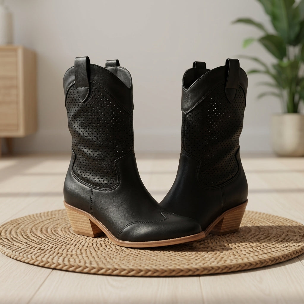 Shelby – Women's Western Cowboy Boots – Leather-Look with Classic Stitching