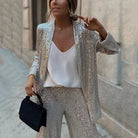Simone – Women's Sequin Blazer and Wide-Leg Trouser Set – Holiday Party Suit