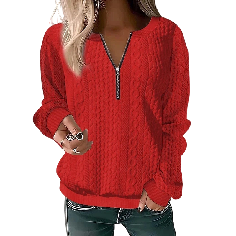 Women's Cable Knit Half-Zip Sweater – Zip Collar Pullover