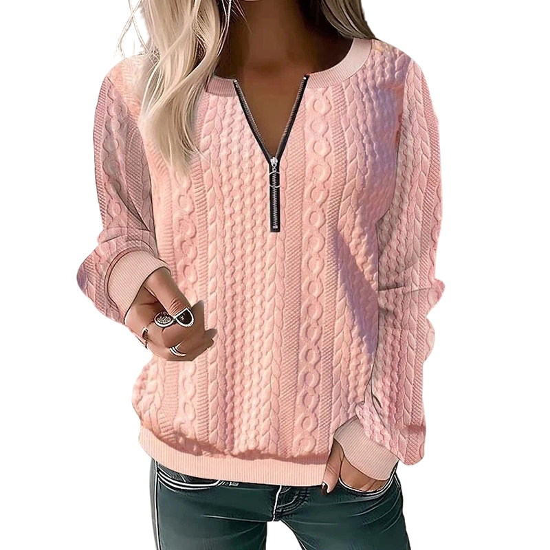 Women's Cable Knit Half-Zip Sweater – Zip Collar Pullover