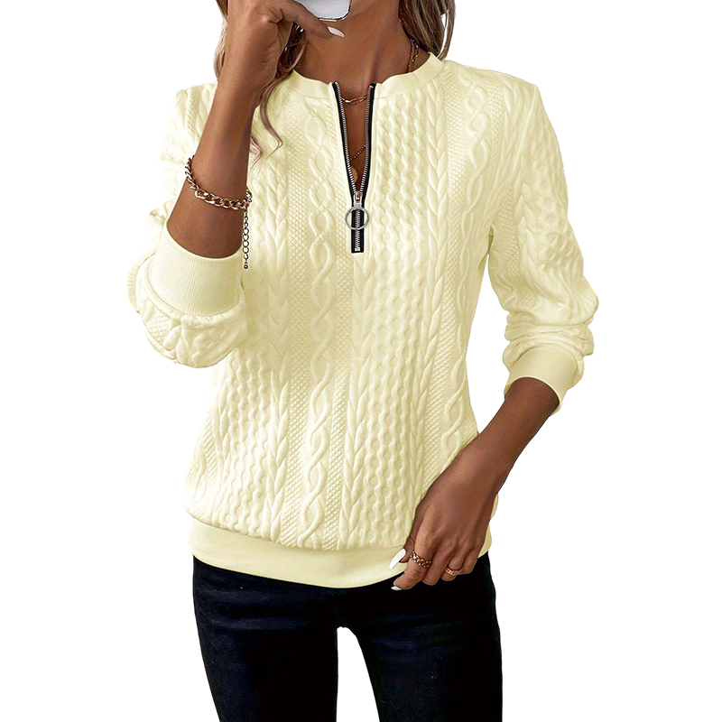 Women's Cable Knit Half-Zip Sweater – Zip Collar Pullover
