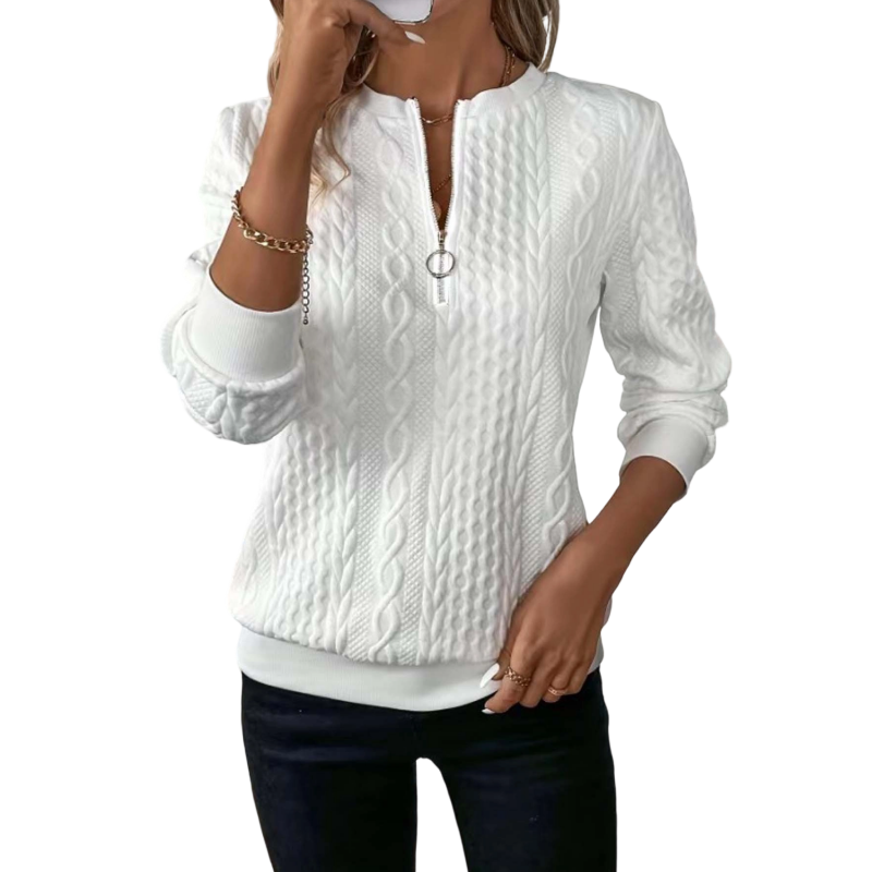 Women's Cable Knit Half-Zip Sweater – Zip Collar Pullover