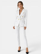 Sylvie | Women's Double-Breasted Blazer and Slim Pants Suit Set – Tailored Two-Piece Workwear – White