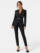 Sylvie | Women's Double-Breasted Blazer and Slim Pants Suit Set – Tailored Two-Piece Workwear – Black