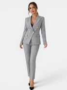 Sylvie | Women's Double-Breasted Blazer and Slim Pants Suit Set – Tailored Two-Piece Workwear – Gray