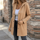 Talia | Women's Hooded Button-Front Cardigan – Soft Knit with Pockets – Camel
