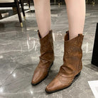 Teagan | Women's Studded Western Ankle Boots – Pointed Toe, Slouchy Shaft, Block Heel