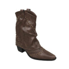 Teagan | Women's Studded Western Ankle Boots – Pointed Toe, Slouchy Shaft, Block Heel – Dark Brown
