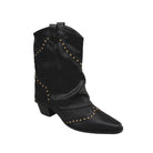 Teagan | Women's Studded Western Ankle Boots – Pointed Toe, Slouchy Shaft, Block Heel – Black