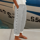Tessa – Women's Pinstripe High-Waisted Pants – Button Detail, Straight Leg