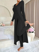 Thea | Women's Ribbed Knit Two-Piece Set – Long Sleeve Top and Pants – Black