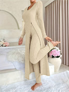 Thea | Women's Ribbed Knit Two-Piece Set – Long Sleeve Top and Pants