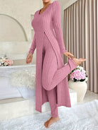 Thea | Women's Ribbed Knit Two-Piece Set – Long Sleeve Top and Pants – Rose Red