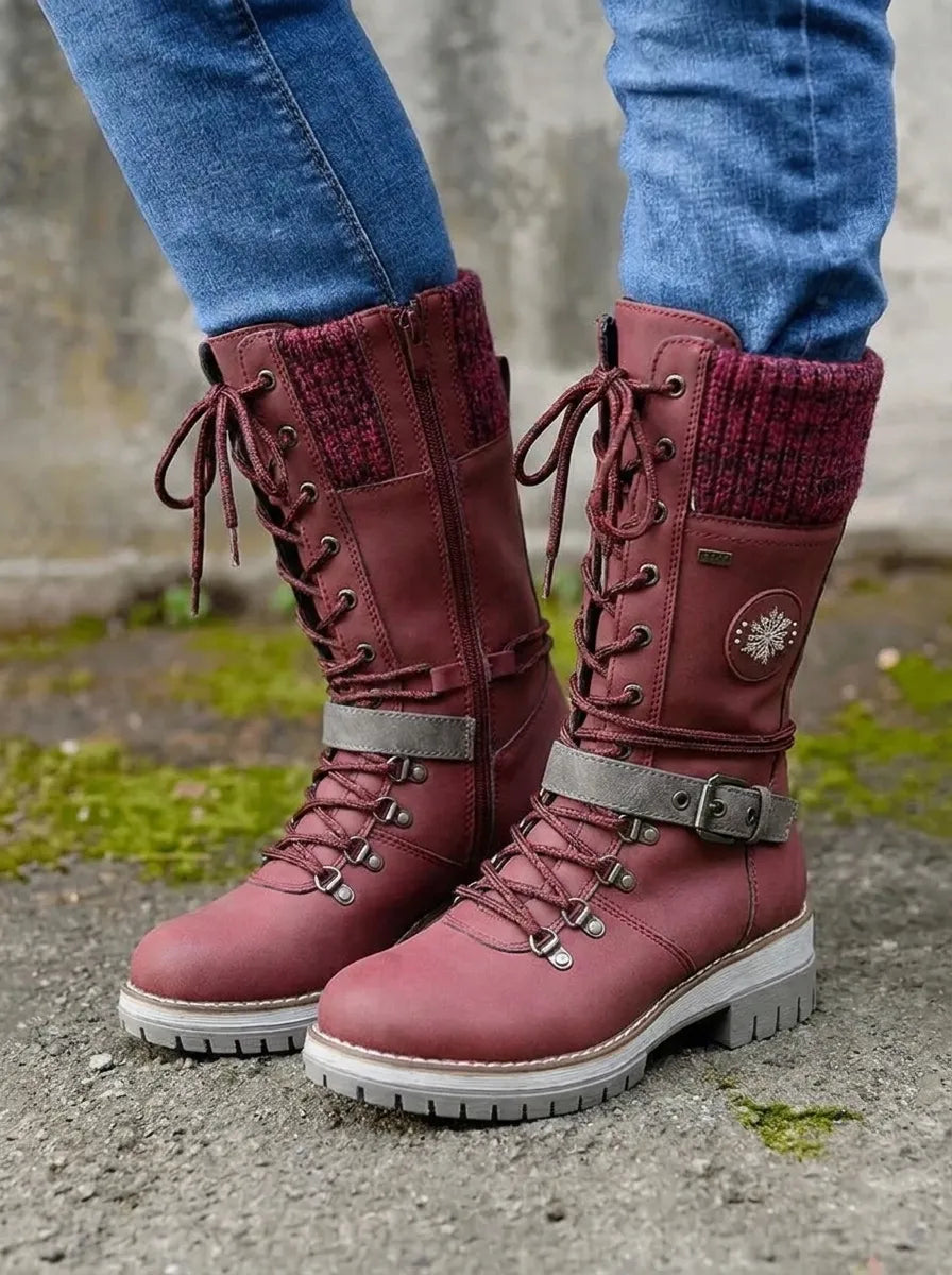 Tove | Women's Lace-Up Winter Boots – Water-Resistant, Warm Lined, Anti-Slip – Red