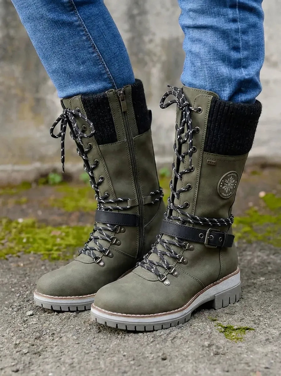Tove | Women's Lace-Up Winter Boots – Water-Resistant, Warm Lined, Anti-Slip – Green