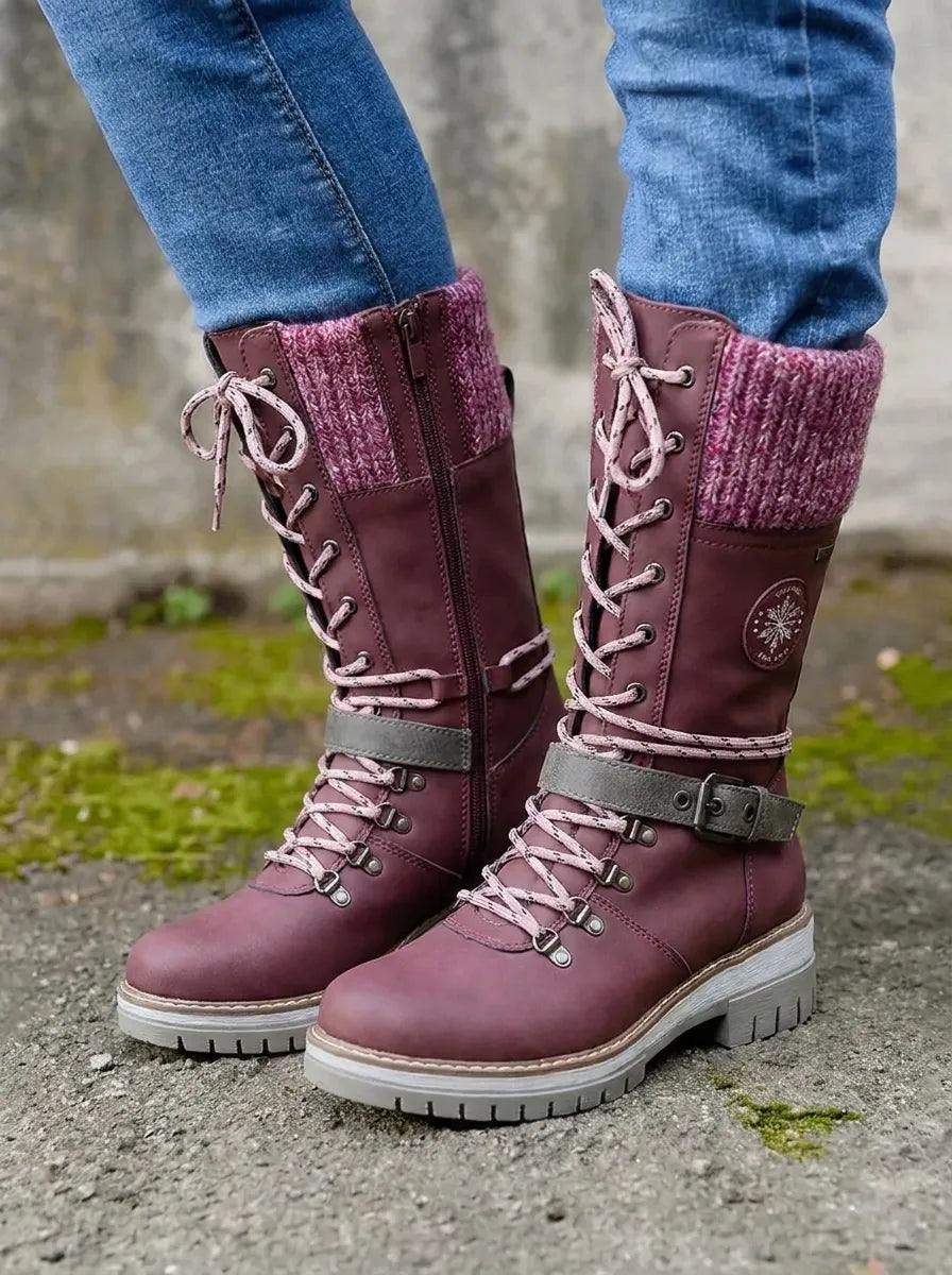 Tove | Women's Lace-Up Winter Boots – Water-Resistant, Warm Lined, Anti-Slip – Purple