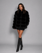 Vanessa | Women's Faux Fur Tiered Jacket – Cropped, Collarless, Plush Panels