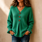 Romy | Women's V-Neck Ribbed Knit Pullover – Hip-Length Sweater