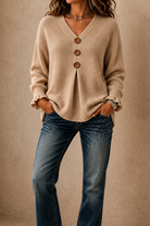 Romy | Women's V-Neck Ribbed Knit Pullover – Hip-Length Sweater