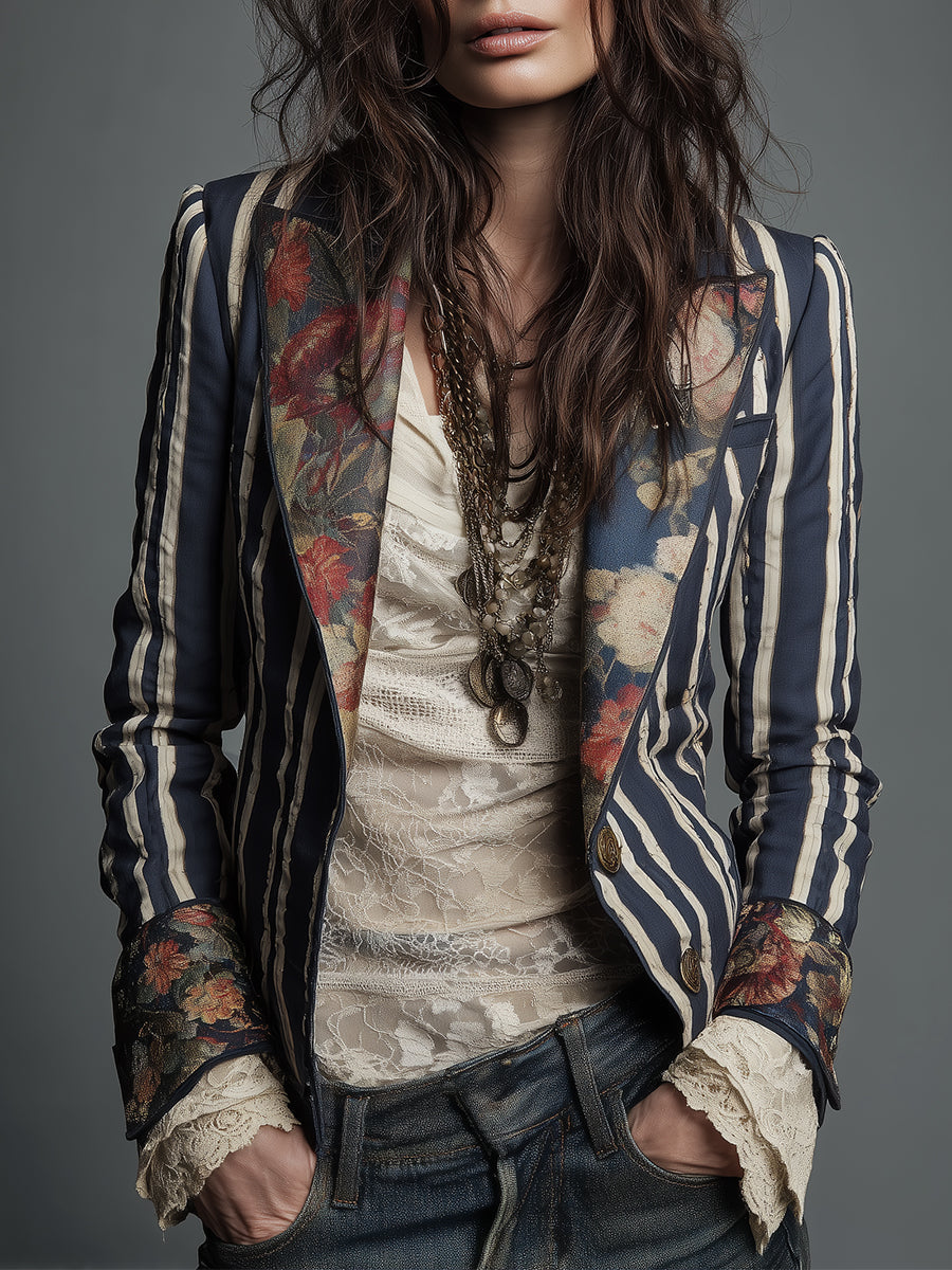 Vera – Women's Floral Print Blazer – Structured Shoulder, Single-Breasted