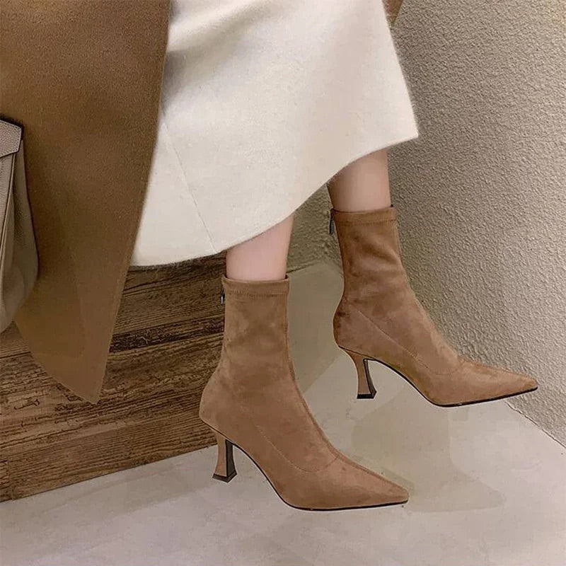 Vida | Women's Pointed Toe Sock Ankle Boots – 2 Inch Block Heel Booties