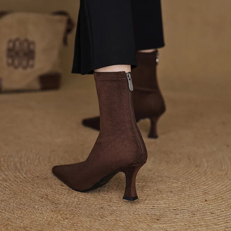 Vida | Women's Pointed Toe Sock Ankle Boots – 2 Inch Block Heel Booties