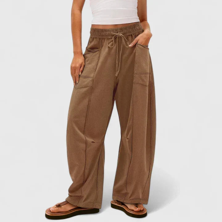 Willa – Women's Relaxed Barrel-Leg Pants – Soft Drape, Elastic Waist