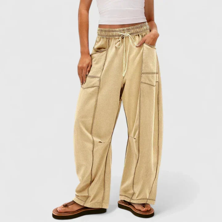Willa – Women's Relaxed Barrel-Leg Pants – Soft Drape, Elastic Waist