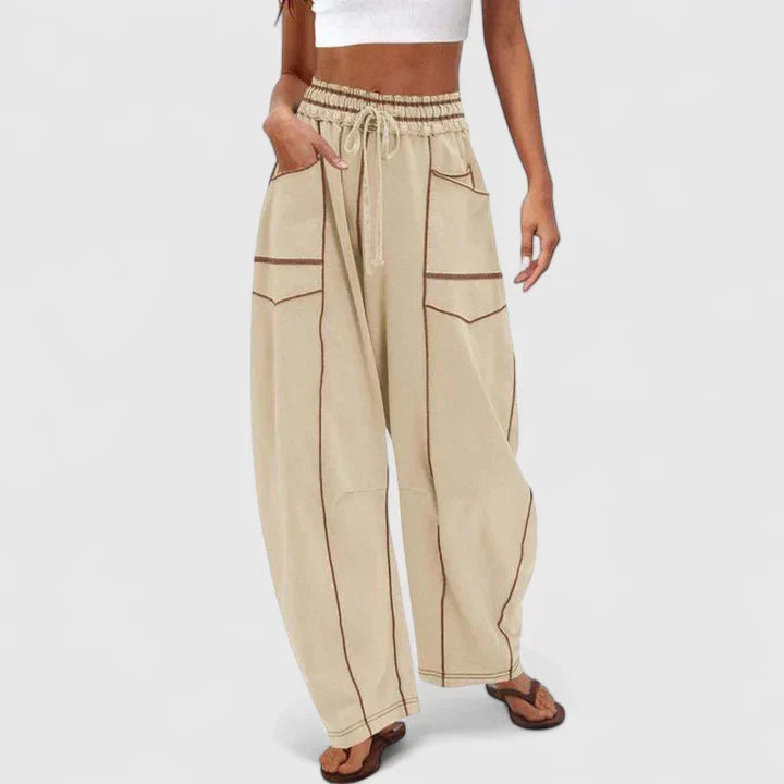 Willa – Women's Relaxed Barrel-Leg Pants – Soft Drape, Elastic Waist