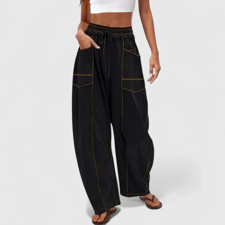 Willa – Women's Relaxed Barrel-Leg Pants – Soft Drape, Elastic Waist
