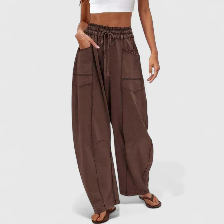Willa – Women's Relaxed Barrel-Leg Pants – Soft Drape, Elastic Waist